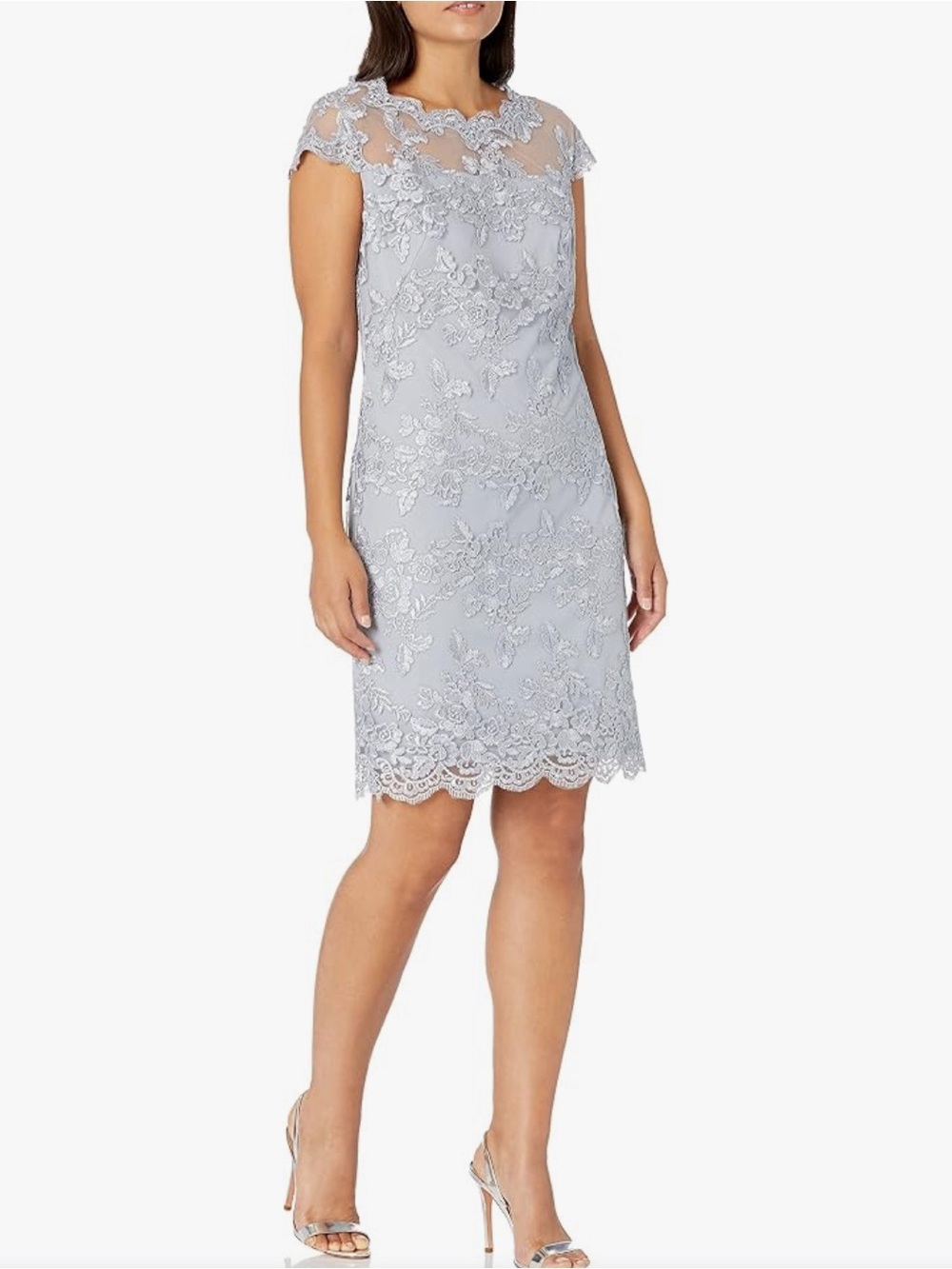 Emma Street Silver Lace Scoop Neck Short Dress